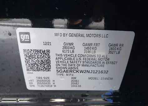 2022 Buick Enclave Premium из США, поврежденный, VIN 5GAERCKW2NJ121632